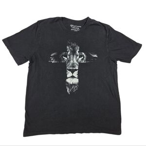 NOTW Graphic Tee Shirt XL Religious Lion Cross Black Not This World Streetwear